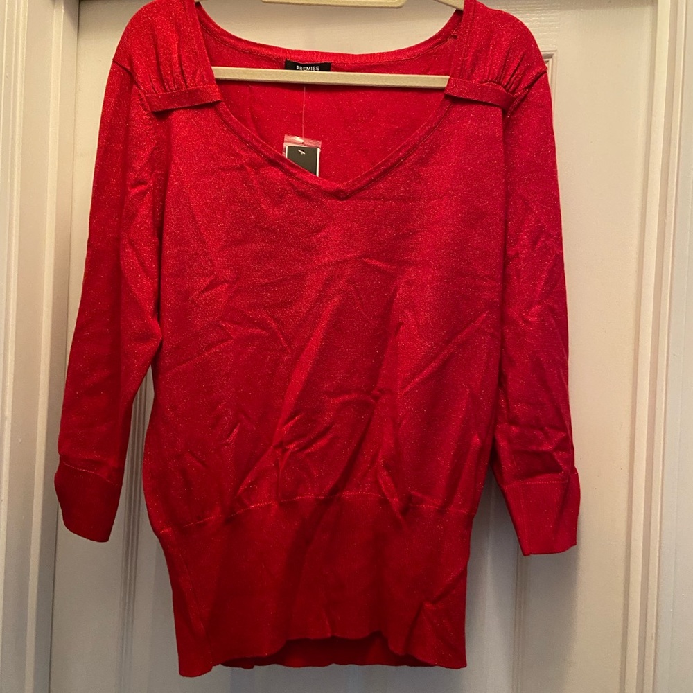 Premise Aurora Sweater Metallic with Button Sleeve Detail NWT Size XL